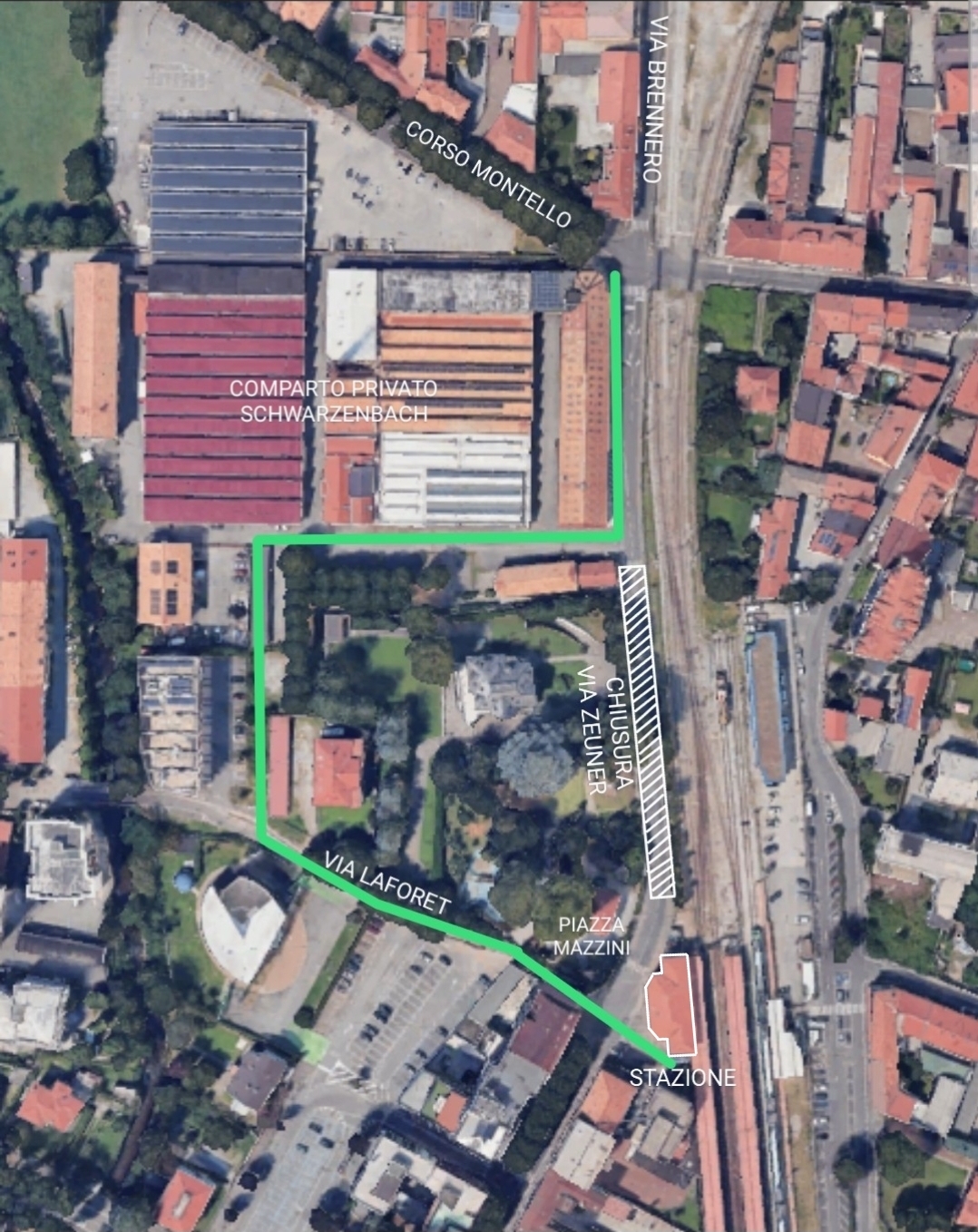 Percorso pedonale per chiusura Via Zeuner